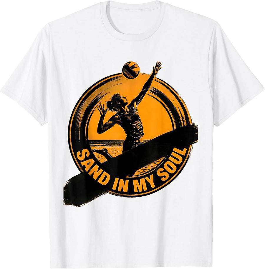 Men's Sand In My Soul Volleyball Beach Design T-Shirt - White