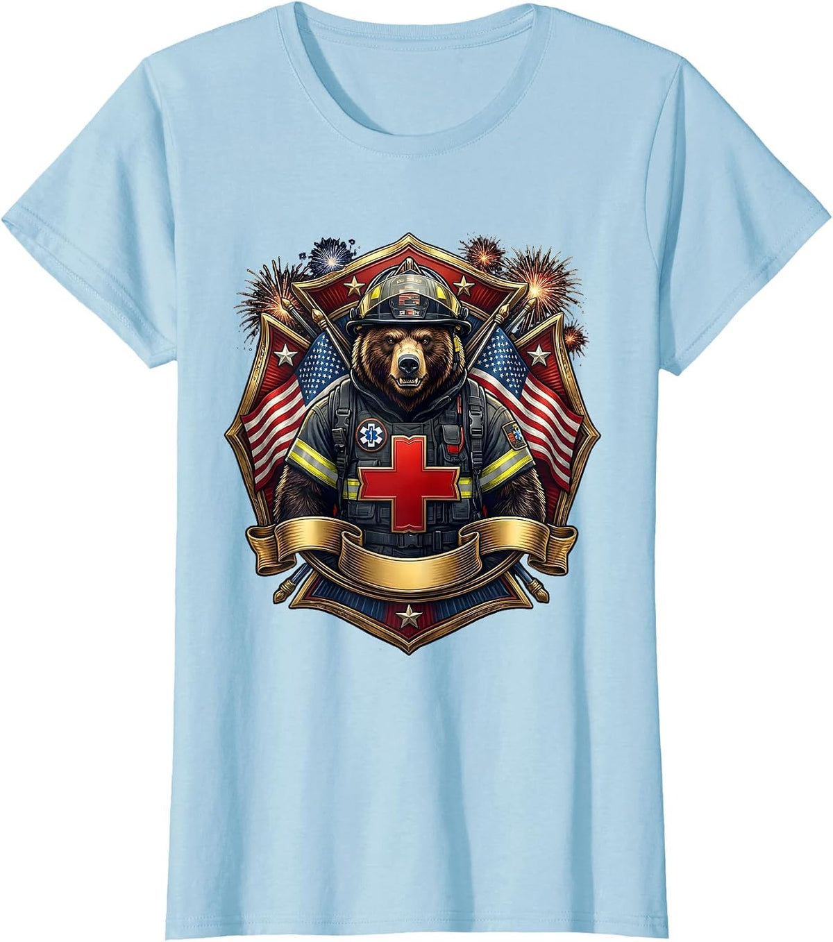 Bear Paramedic EMT Rescue Hero Graphic Design T-Shirt - Baby Blue