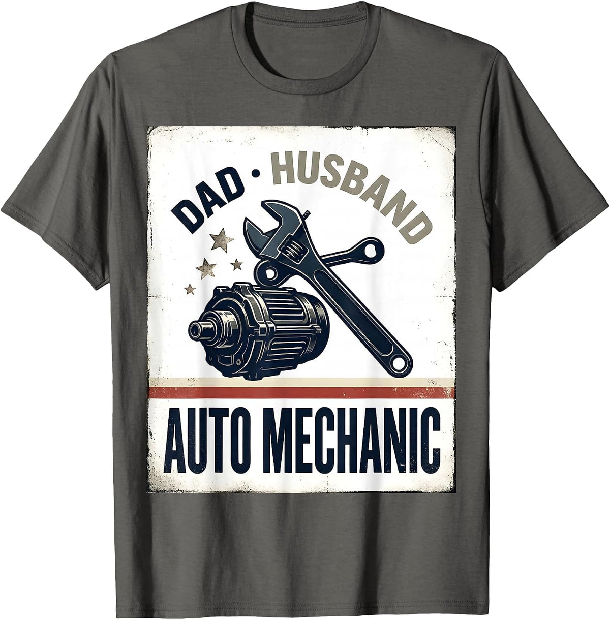 Dad Husband Auto Mechanic Vintage Patriotic Flag Mechanic T-Shirt - Asphalt Grey