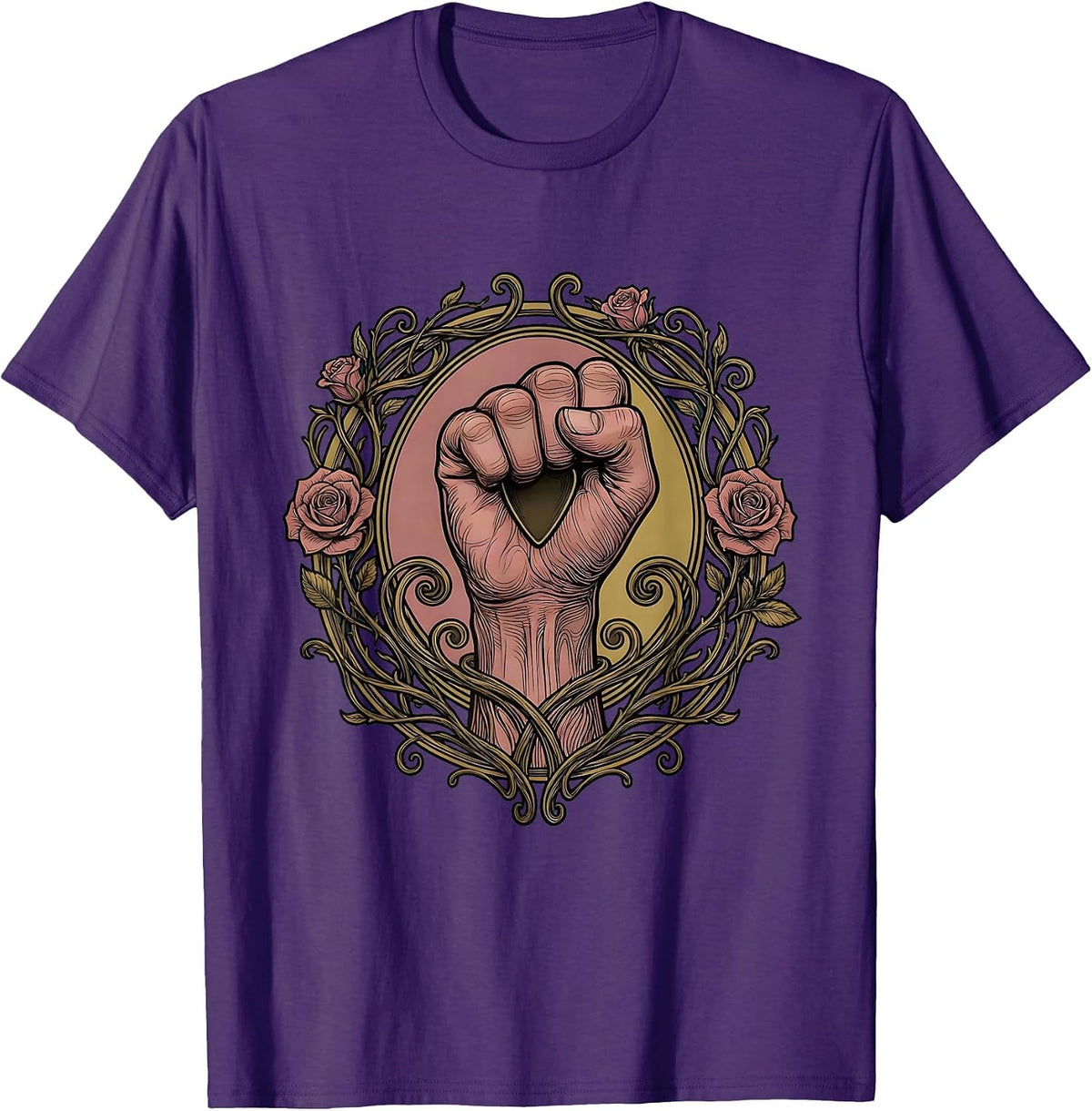 Raised Fist Guitar Pick Rock Music Graphic T-Shirt - Purple