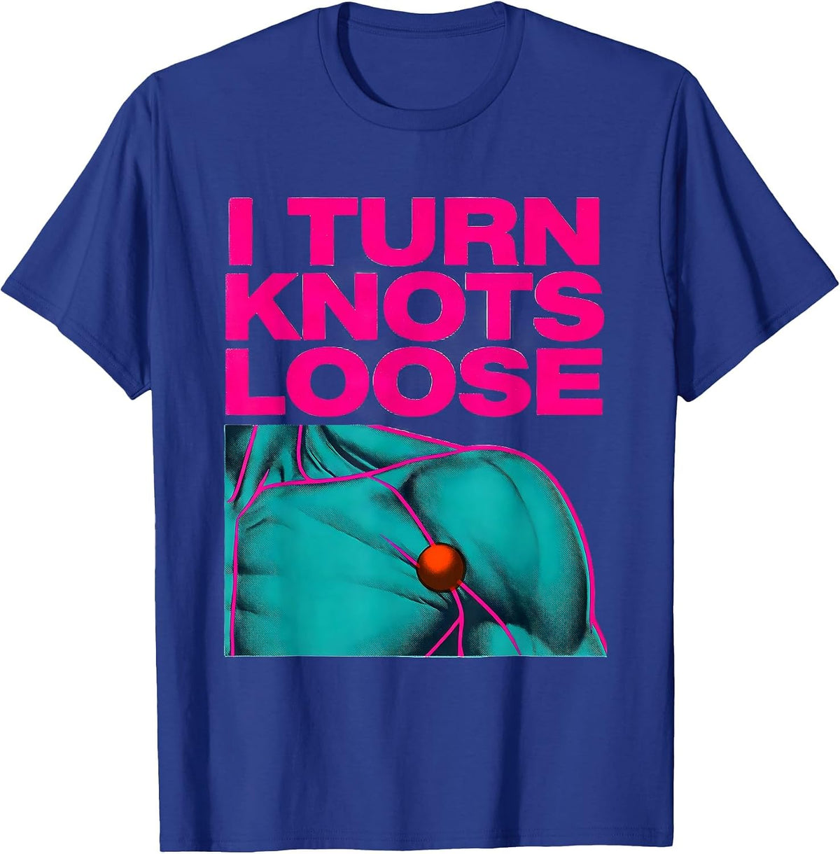 Men's I Turn Knots Loose Risograph Massage Therapist Pun Humor T-Shirt - Royal Blue