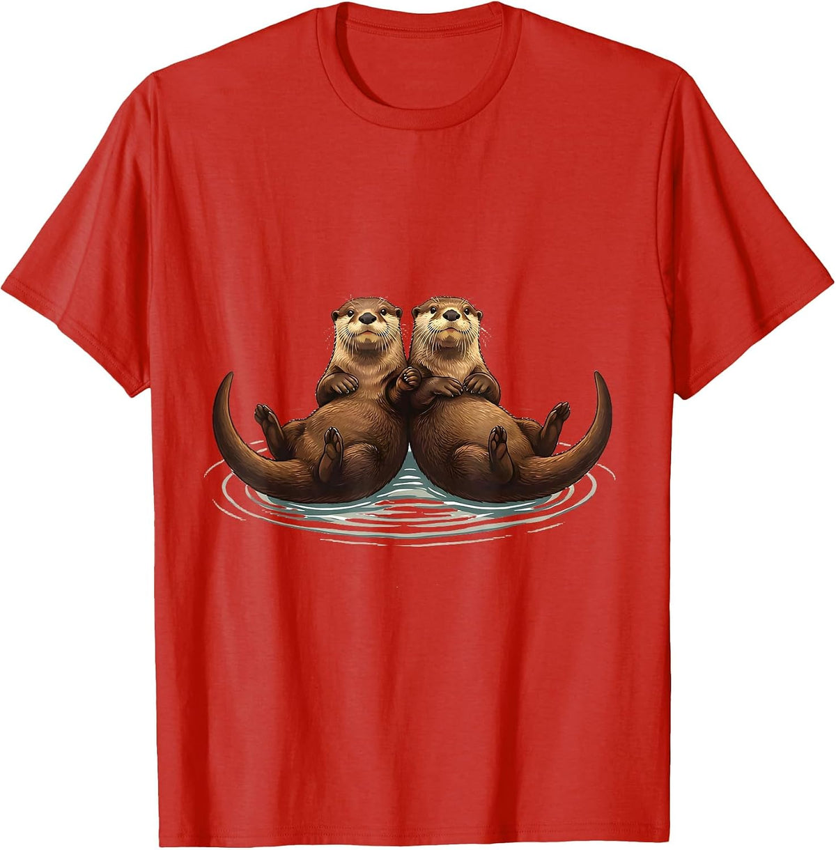 Men's Linked River Otters Funny Otter Lover Nature Art T-Shirt - Red