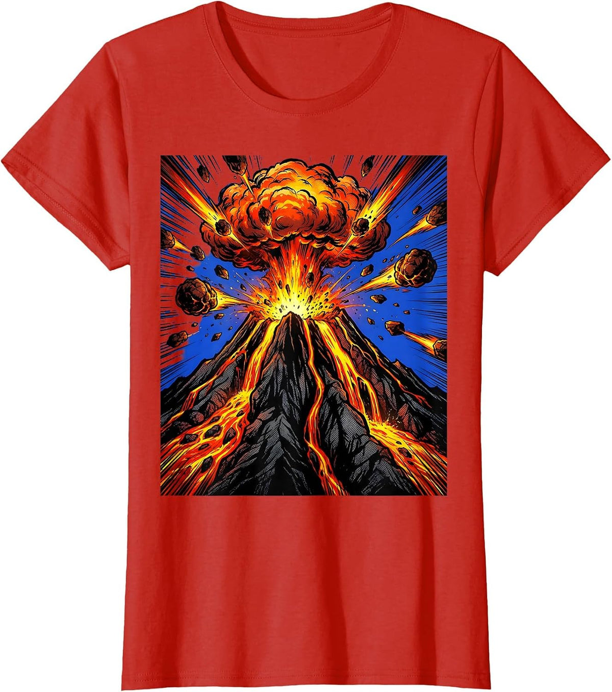 2nd Grade Volcano Eruption Glowing Lava Illustration T-Shirt - Red