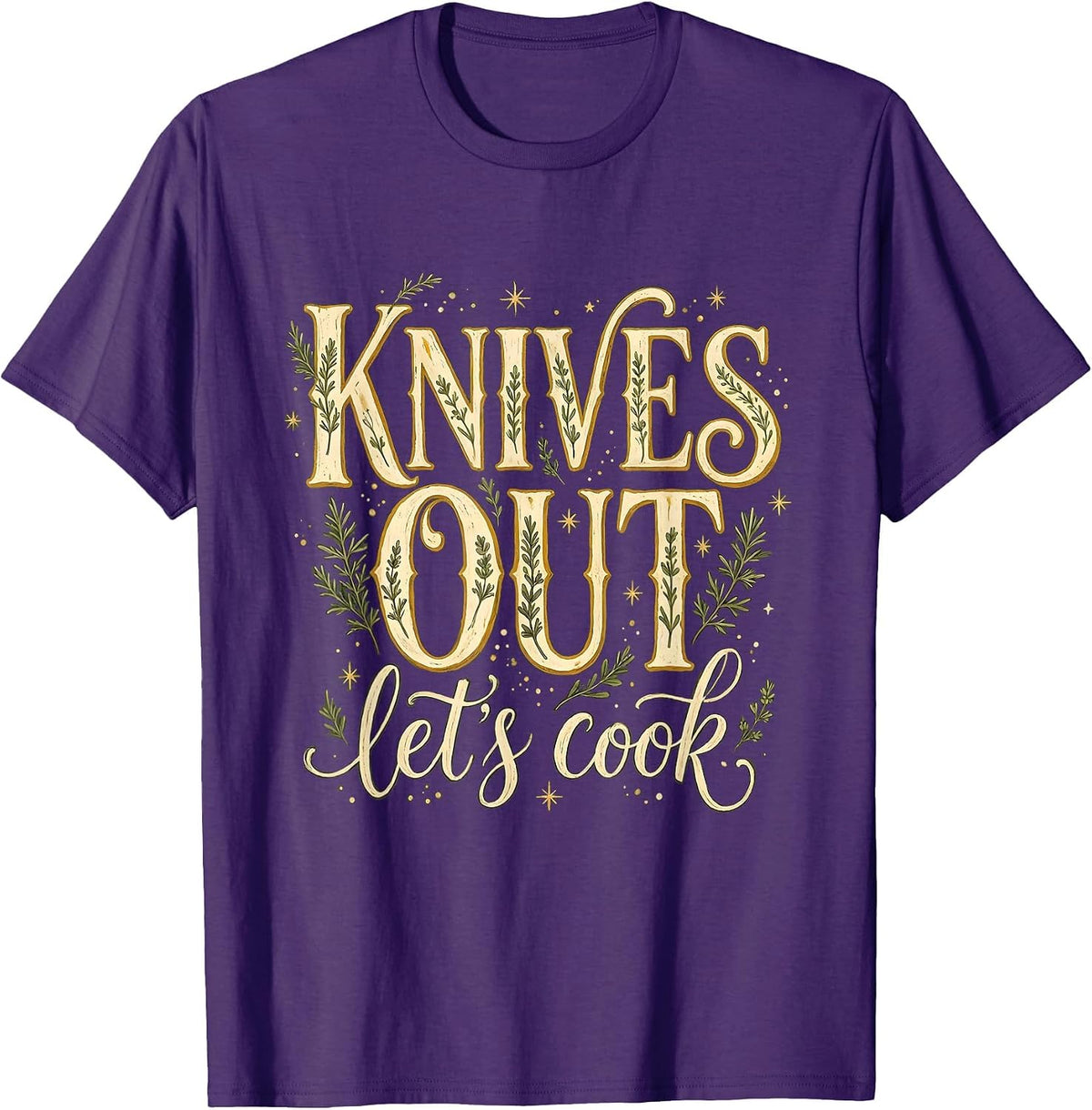 Knives Out Let's Cook Bold Chef Design T-Shirt - Purple