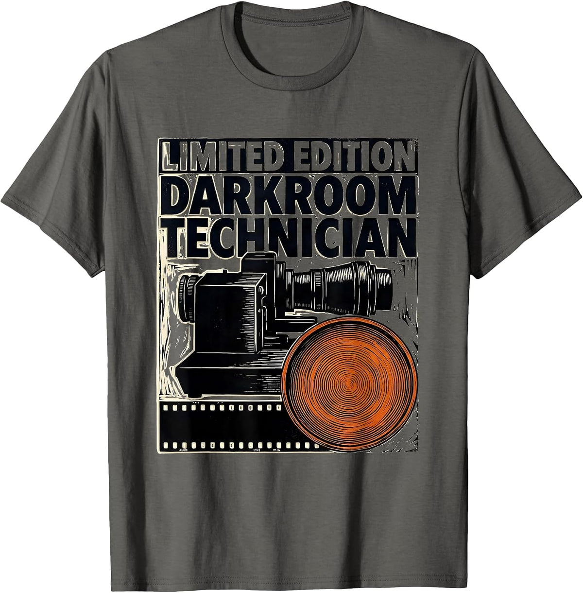 Limited Edition Darkroom Technician Linocut Photography T-Shirt - Asphalt Grey
