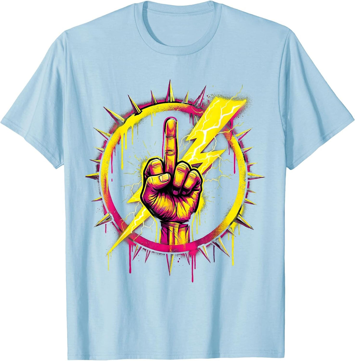 Men's Middle Finger Lightning Bolt Graphic Design T-Shirt - Baby Blue