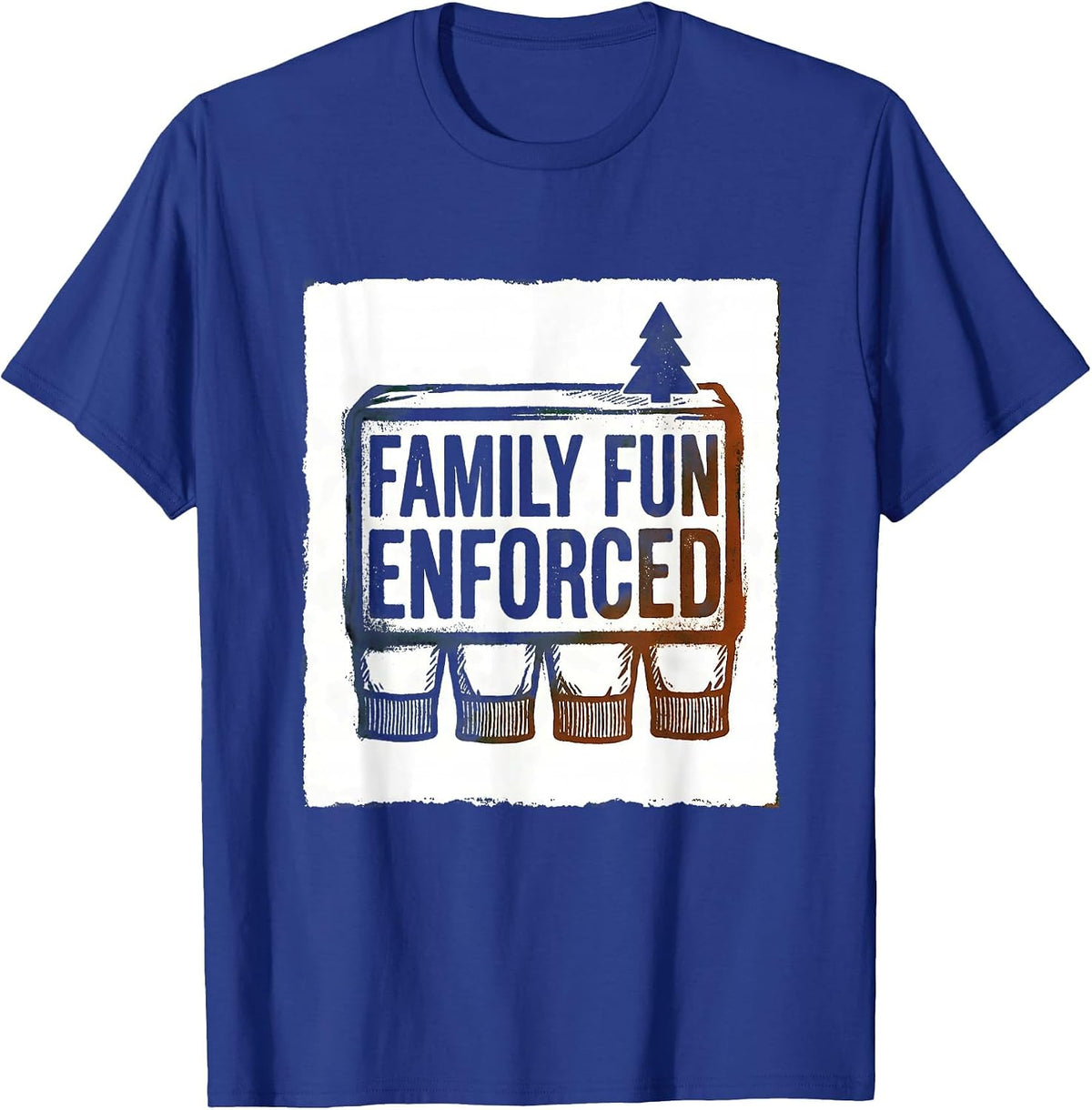 Family Fun Enforced Rubber Stamp Christmas Pajamas Matching T-Shirt - Royal Blue