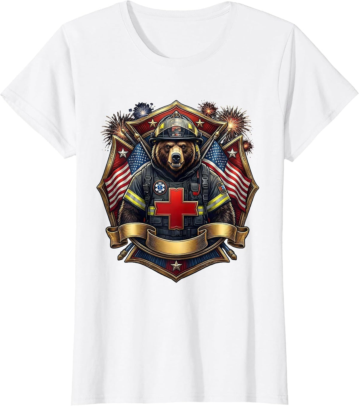 Bear Paramedic EMT Rescue Hero Graphic Design T-Shirt - White