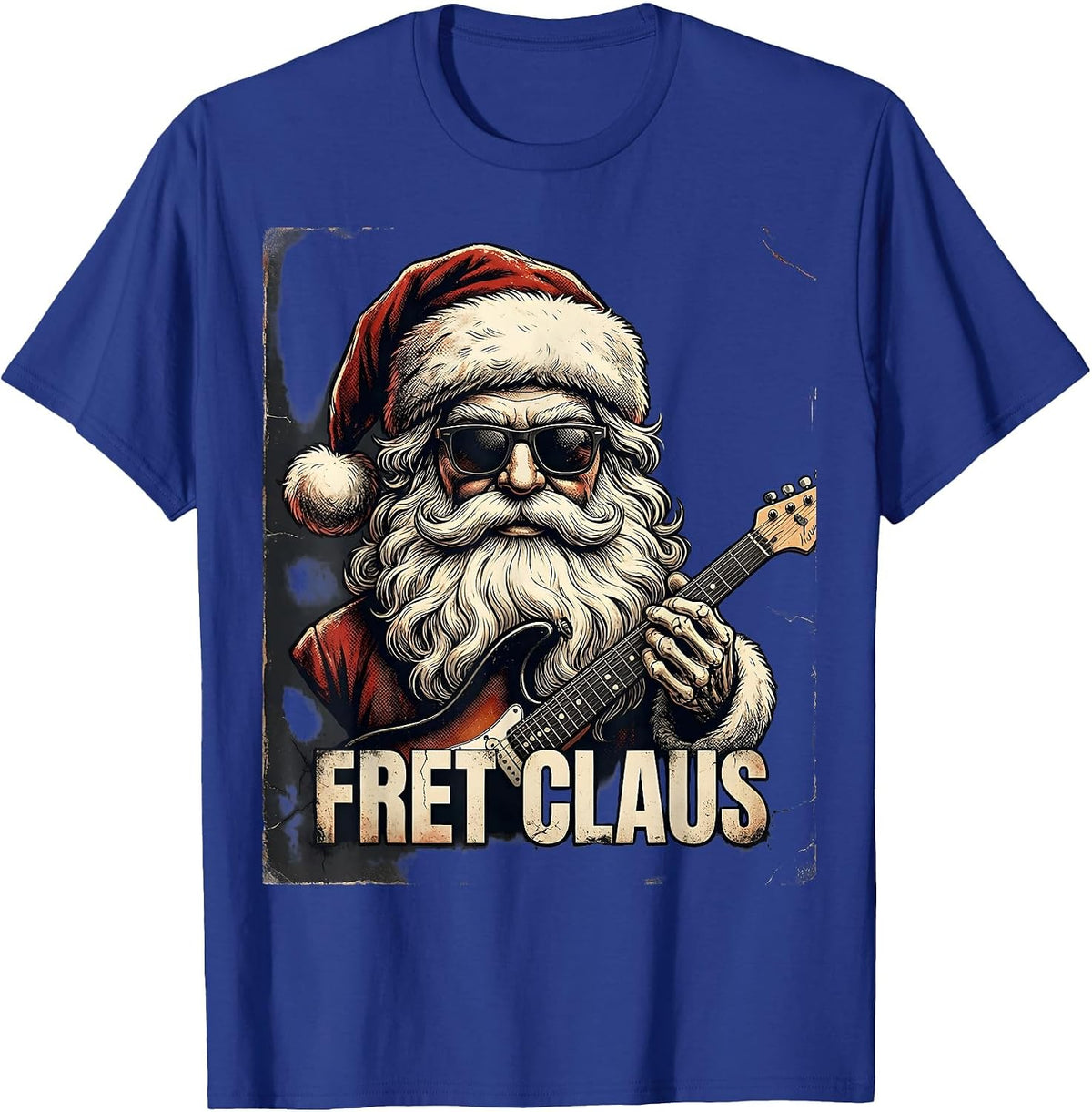 Fret Claus Distressed Heavy Metal Rock Christmas Humor T-Shirt - Royal Blue