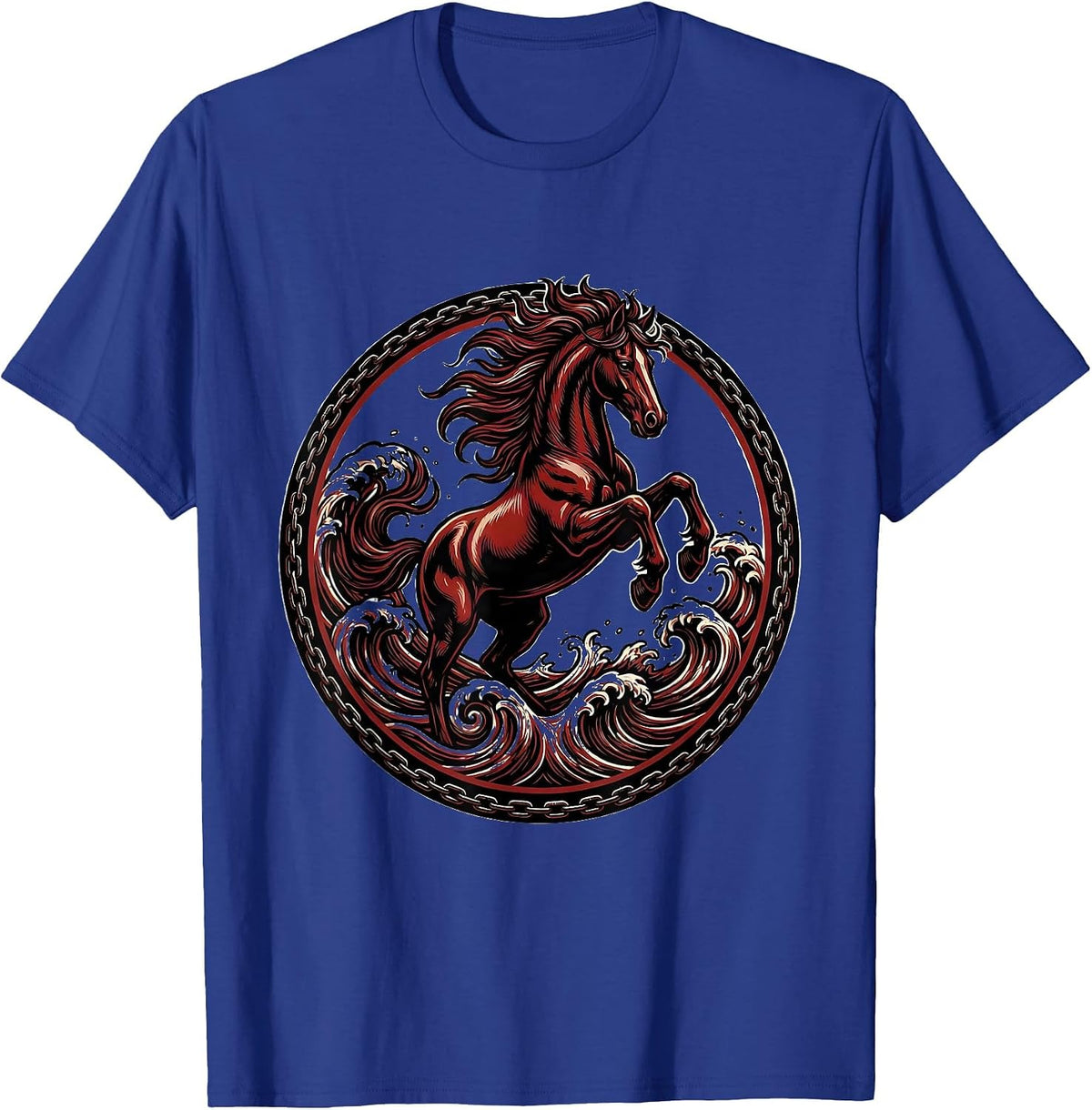 Men's Horse Galloping Through Ocean Waves Graphic T-Shirt - Royal Blue