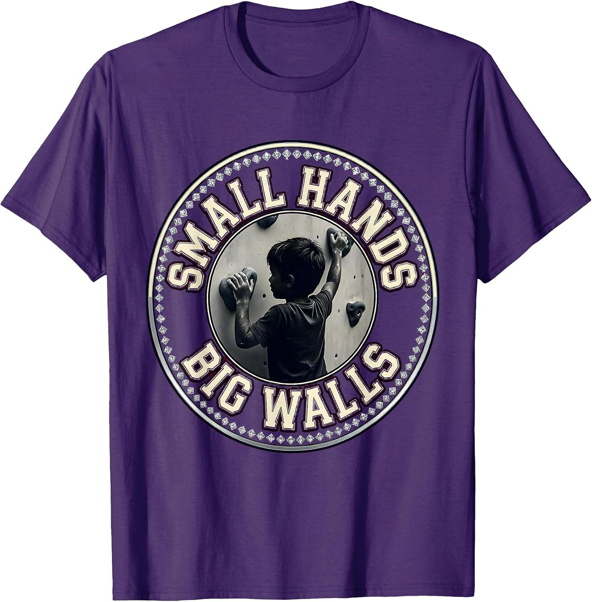 Small Hands Big Walls Rock Climbing Bouldering Humor T-Shirt - Purple