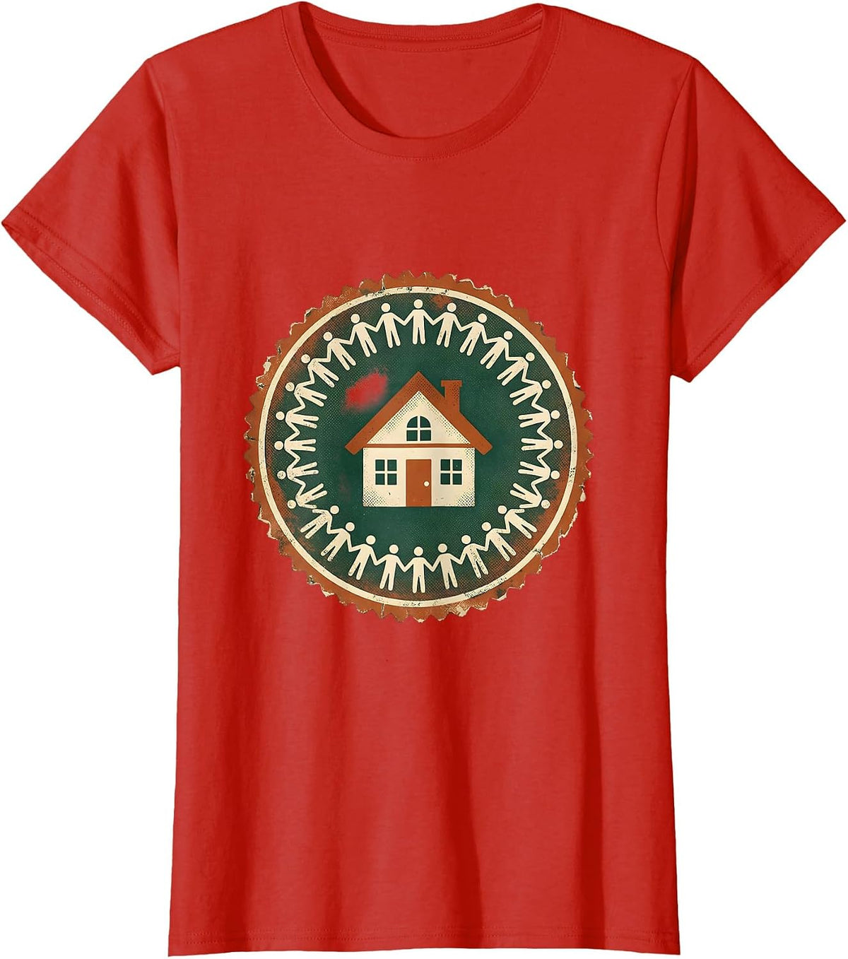 Amistad House Paper Chain Community Art T-Shirt - Red