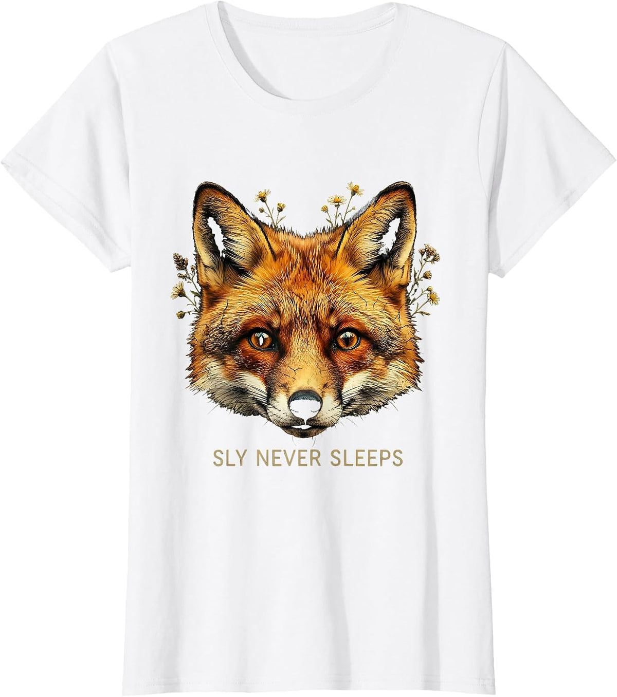 Women's Sly Never Sleeps Fox Graphic Design T-Shirt - White