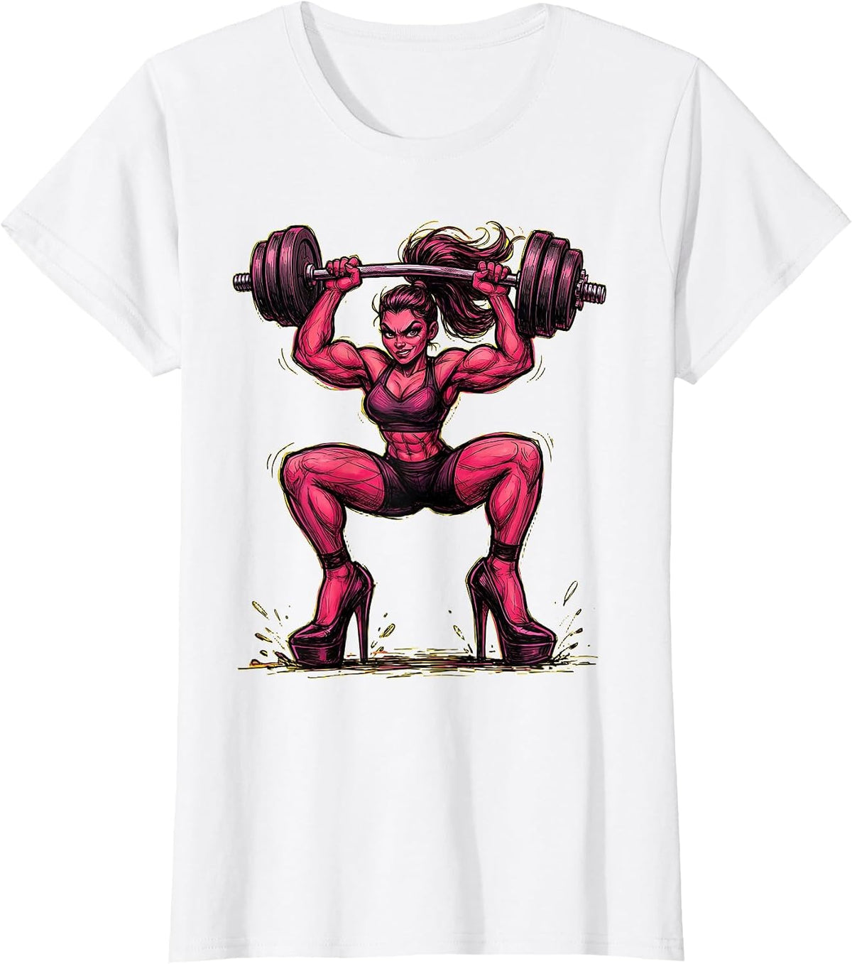 Dumbbell Diva Lifting Weights in Heels T-Shirt - White