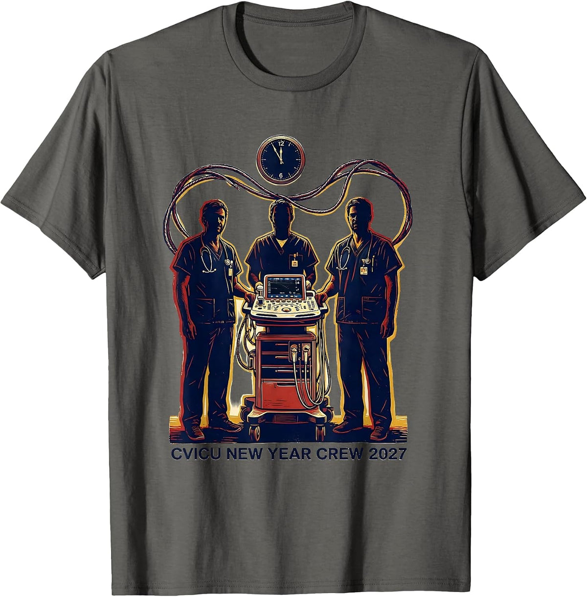 CVICU New Year Crew 2027 Humor ICU Nurse Crew New Year Eve T-Shirt - Asphalt Grey