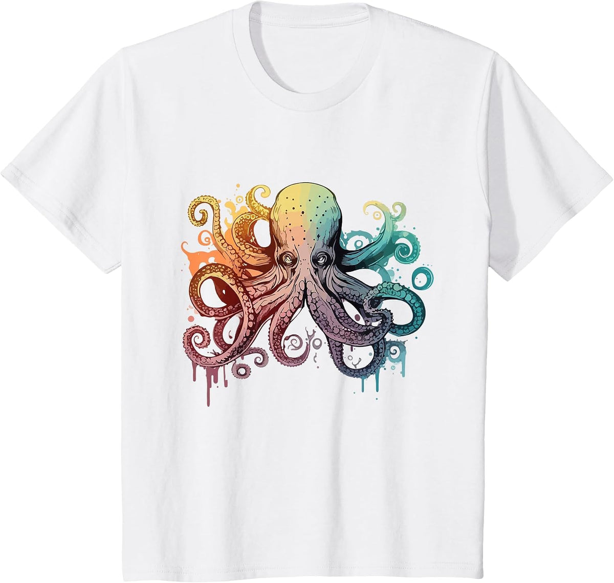 Colorful Octopus Artwork - Watercolor Animal Lover Sea Diver T-Shirt - White