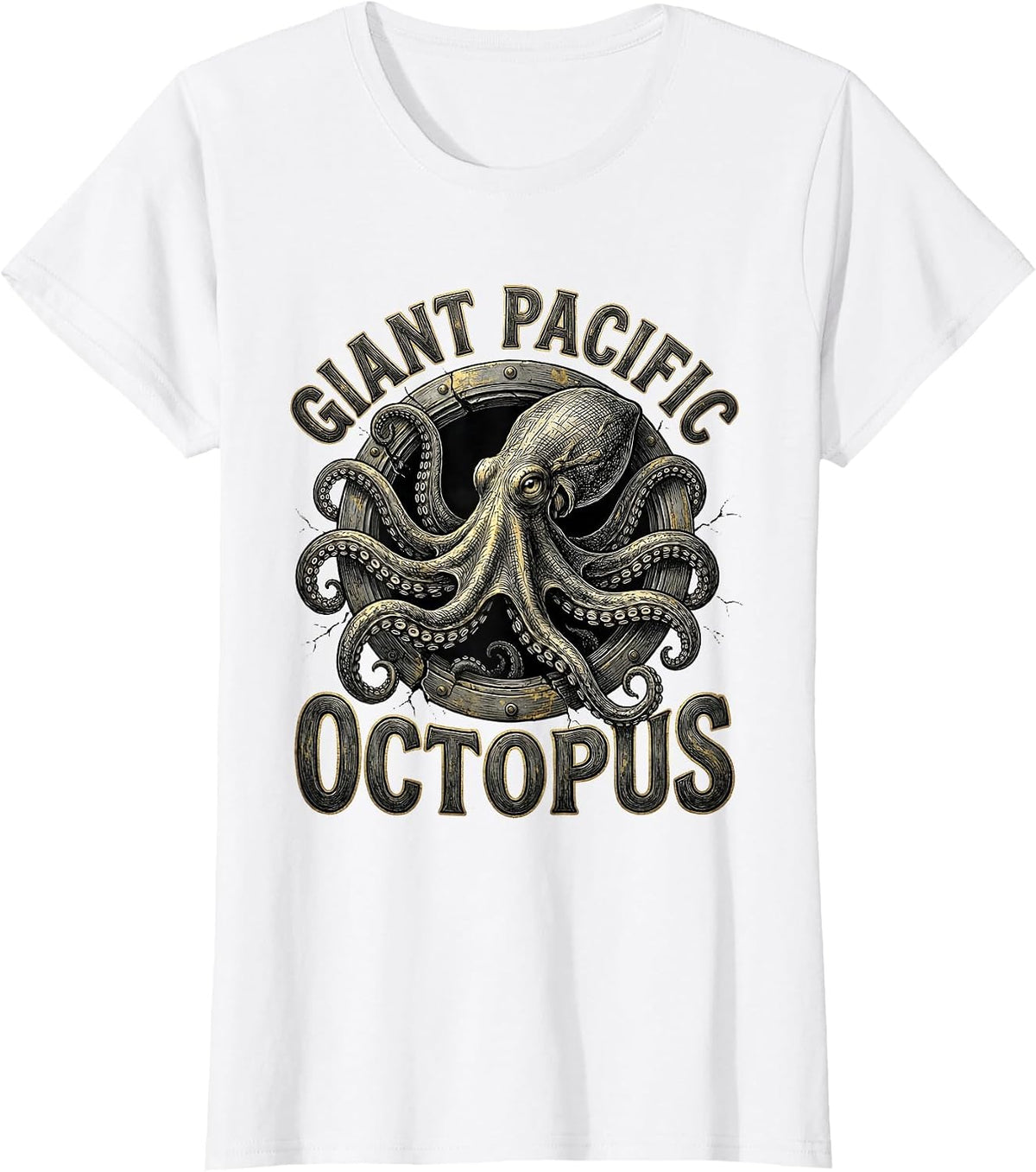 Giant Pacific Octopus Monochrome Octopus Lover Nautical Art T-Shirt - White
