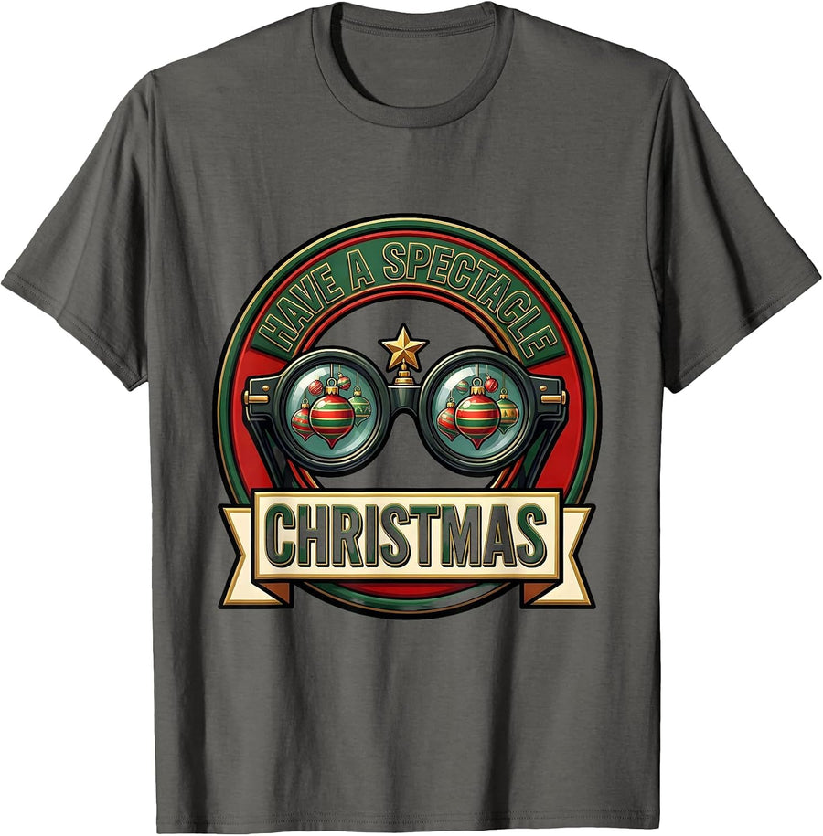 Have A Spectacle Christmas Funny Optometrist Eyewear Humor T-Shirt - Asphalt Grey