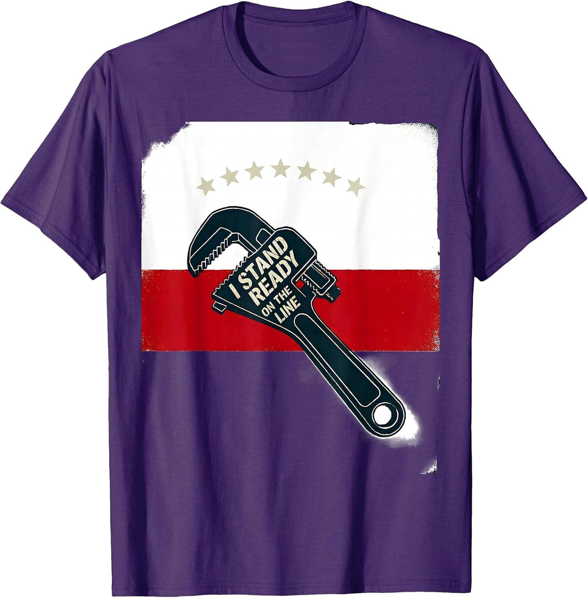 I Stand Ready On The Line Patriotic Firefighter Humor Thin T-Shirt - Purple