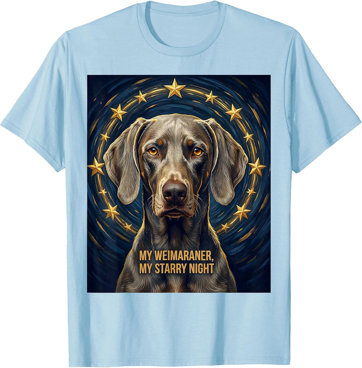 Men's My Weimaraner My Starry Night Artistic Dog Portrait Breed T-Shirt - Baby Blue