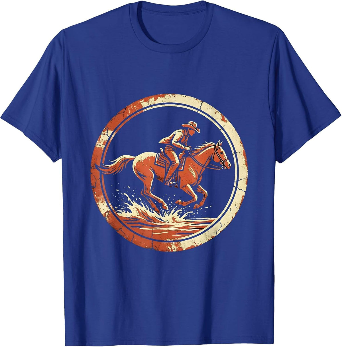 Cowboy Riding Horse Through River Splash USA T-Shirt - Royal Blue