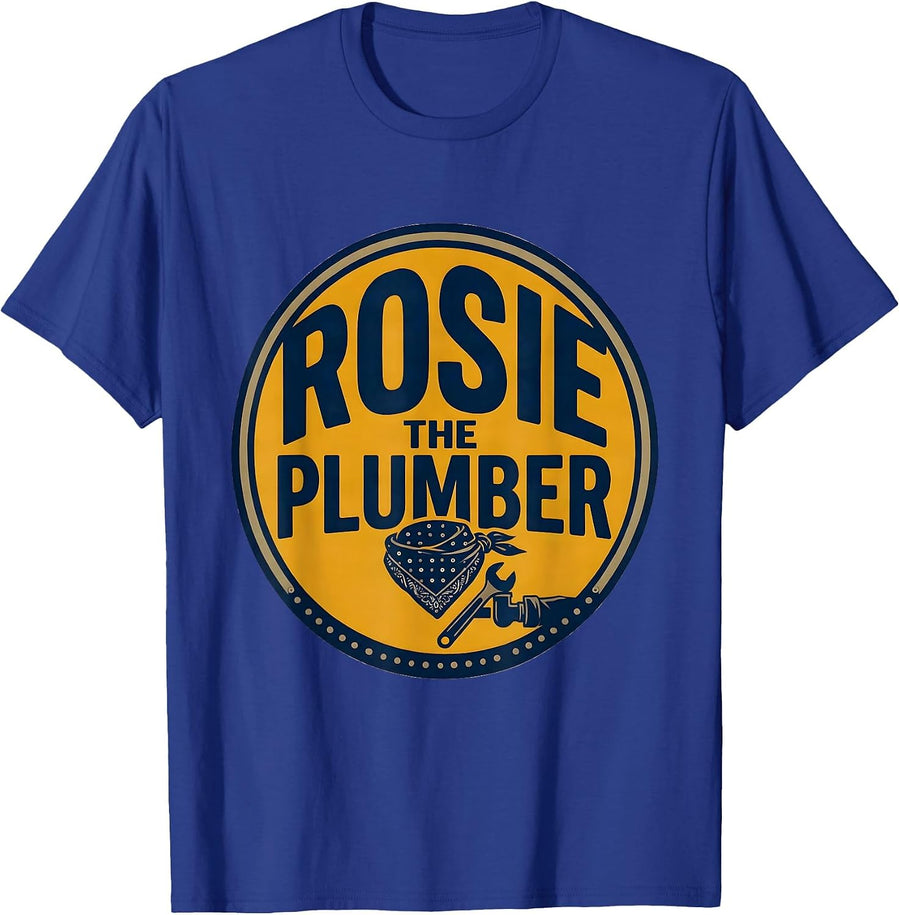 Rosie The Plumber Bold Feminist Empowerment Vintage Badge T-Shirt - Royal Blue