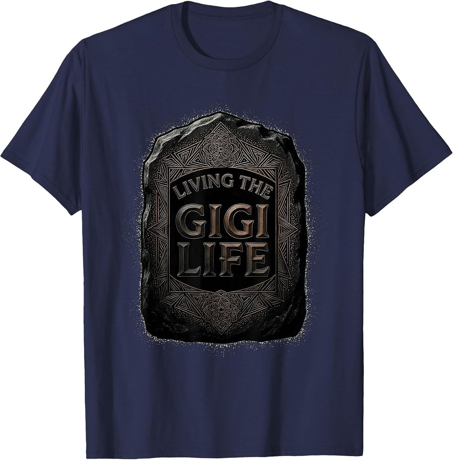 Living the Gigi Life Grandmother Design T-Shirt - Navy Blue