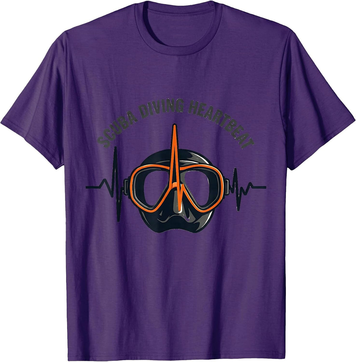 Men's Scuba Diving Heartbeat Stencil Graphic Hobbyist Gift T-Shirt - Purple