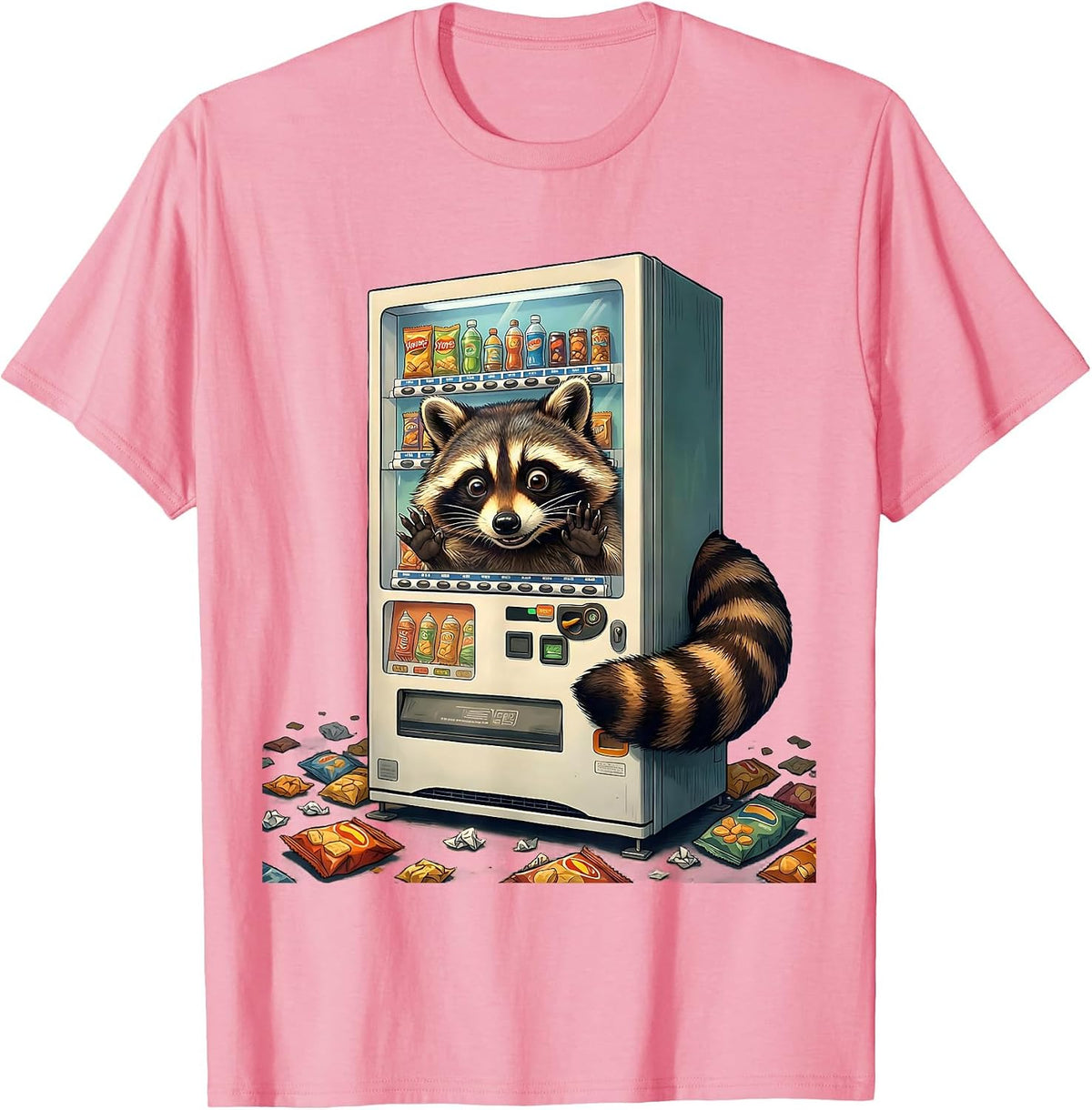 Men's Raccoon Raiding Vending Machine At Night T-Shirt - Pink