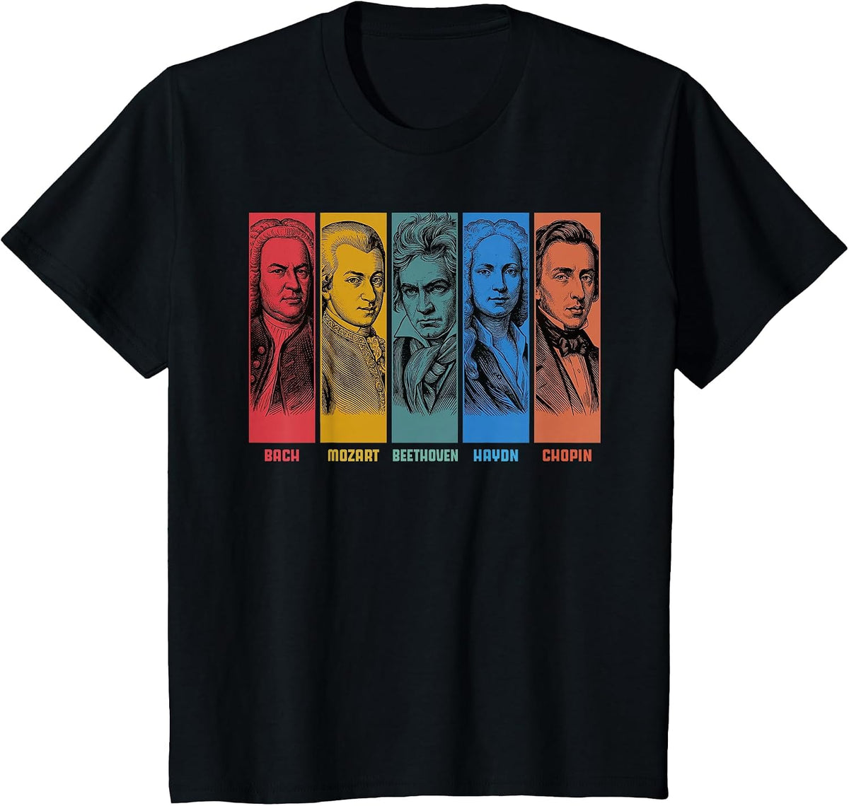 Classical Music Composers Bach Mozart Beethoven Haydn Chopin T-Shirt - Black