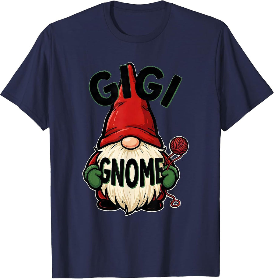Gigi Gnome Whimsical Family Christmas Gnome Matching Pajamas T-Shirt - Navy Blue