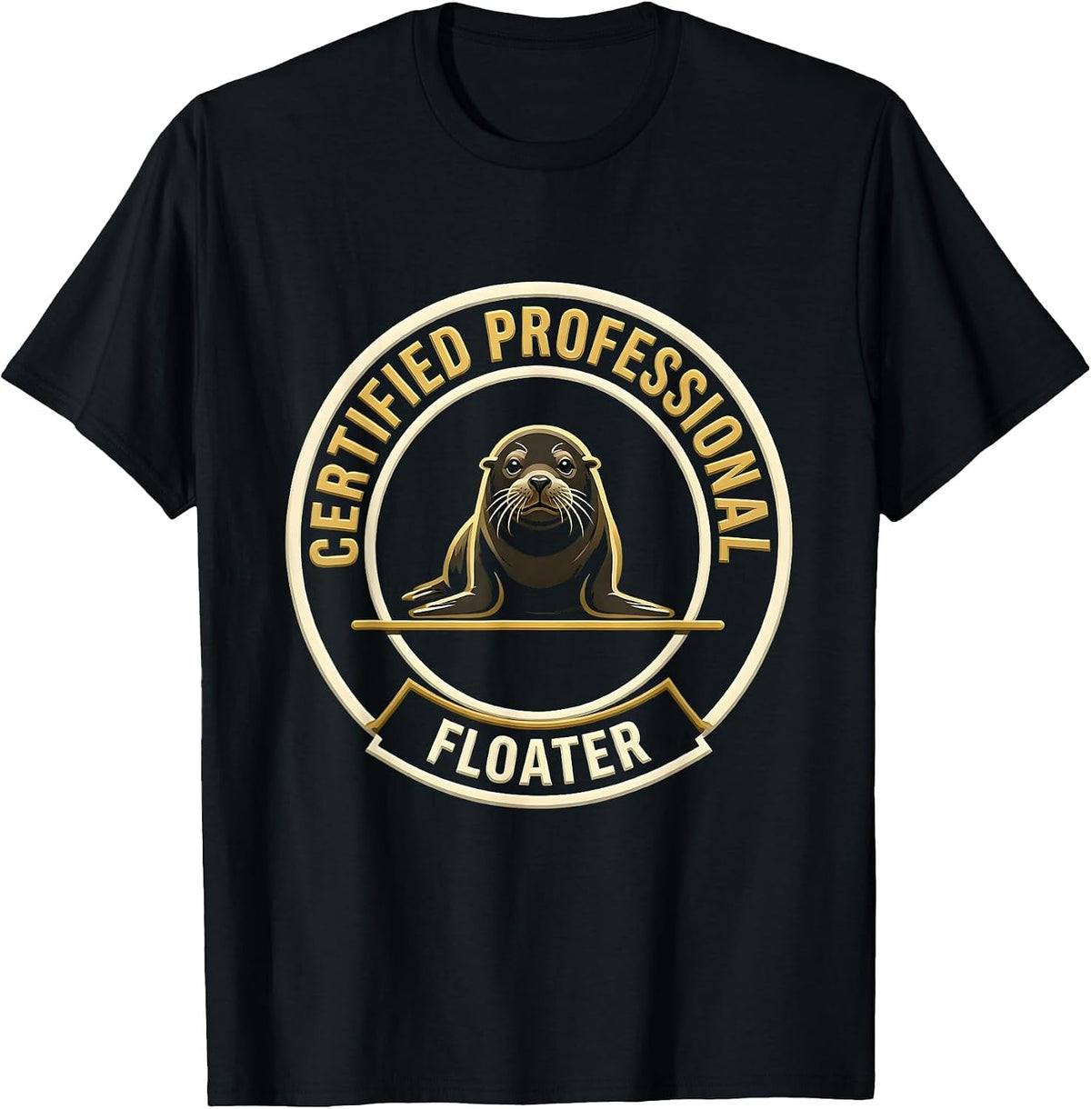 Men's Certified Professional Floater Funny Manatee Seal Ocean T-Shirt - Black
