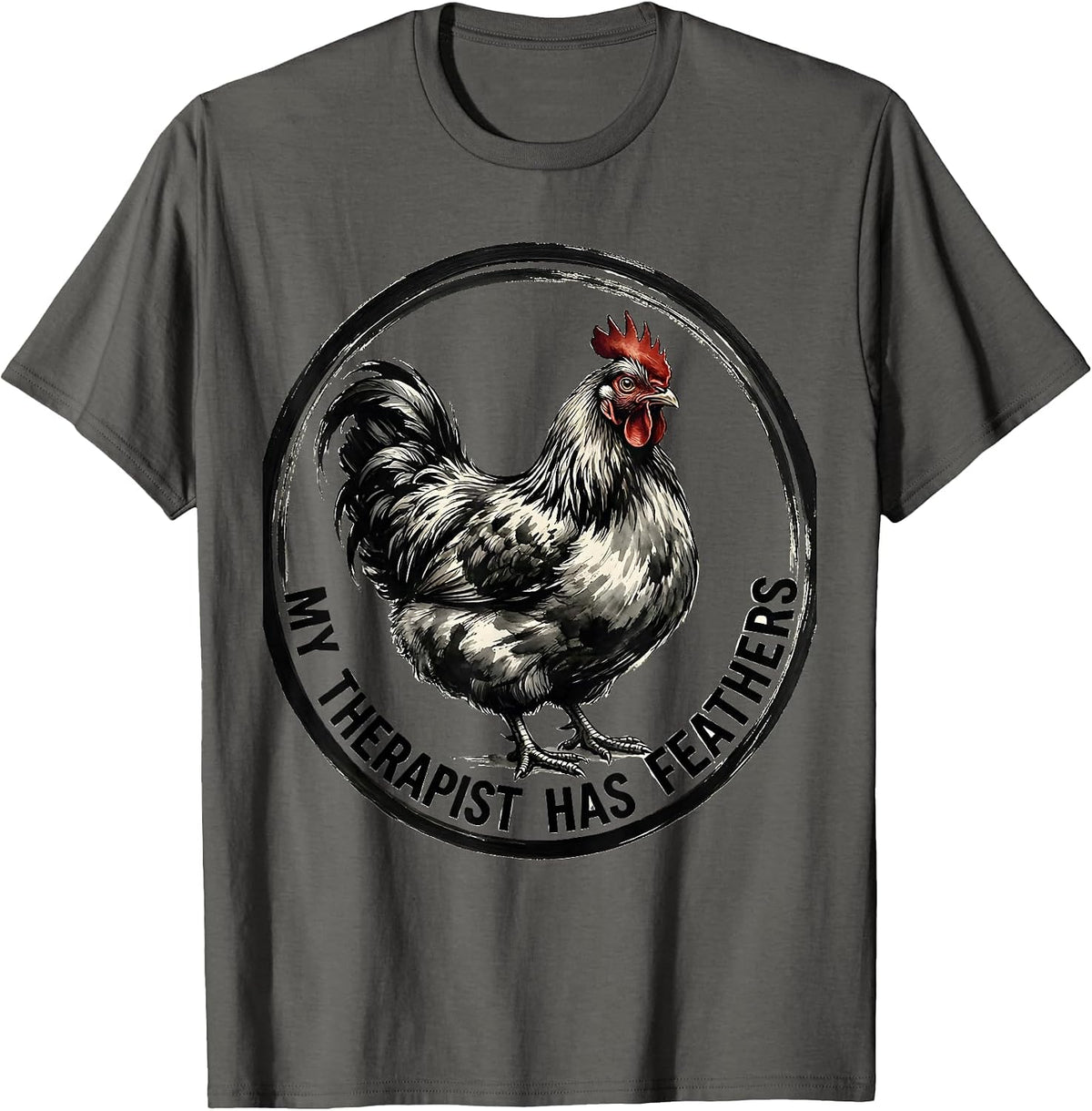My Therapist Has Feathers Chicken Design T-Shirt - Asphalt Grey