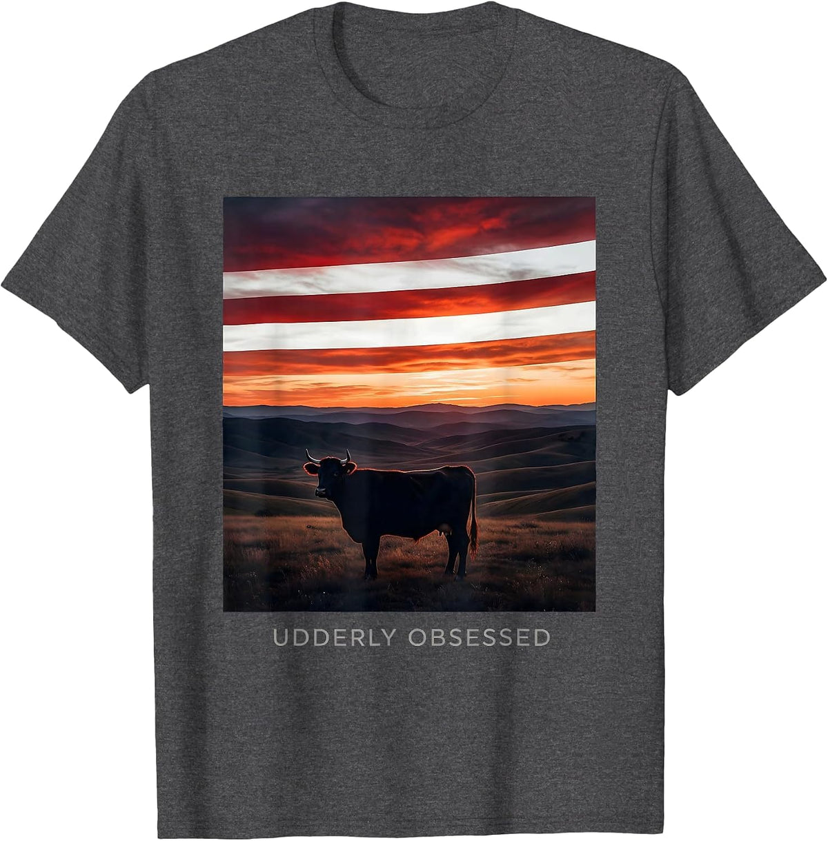 Udderly Obsessed Funny Cow Lover Design T-Shirt - Dark Heather Grey