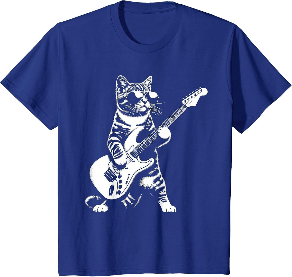 Guitar Cat Novelty Rock Music Band Concert Funny Cat T-Shirt - Royal Blue