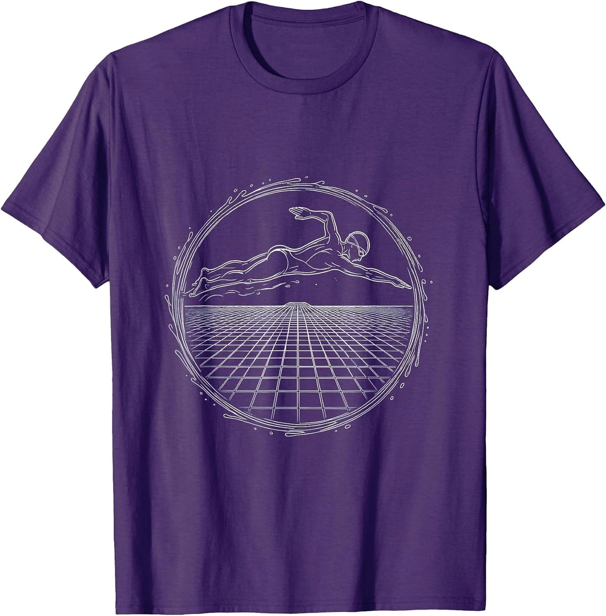 Men's Swimmer Diving Into Geometric Pool Tiles T-Shirt - Purple