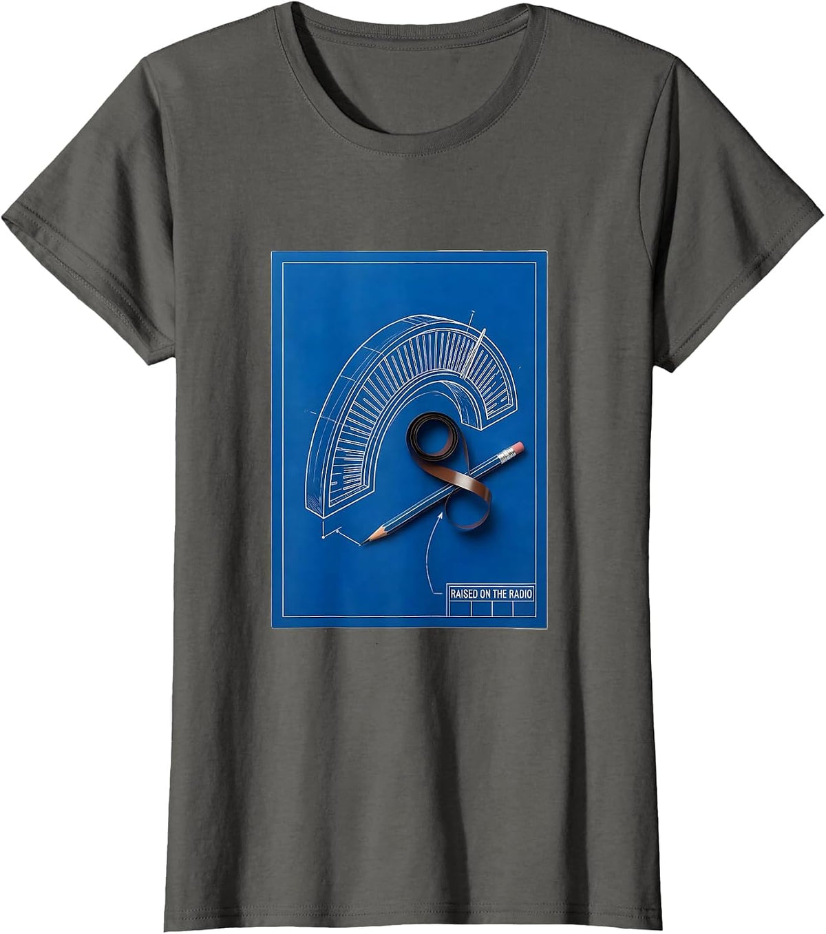 Women's Raised On The Radio Technical Blueprint 90s R&B Nostalgia T-Shirt - Asphalt Grey