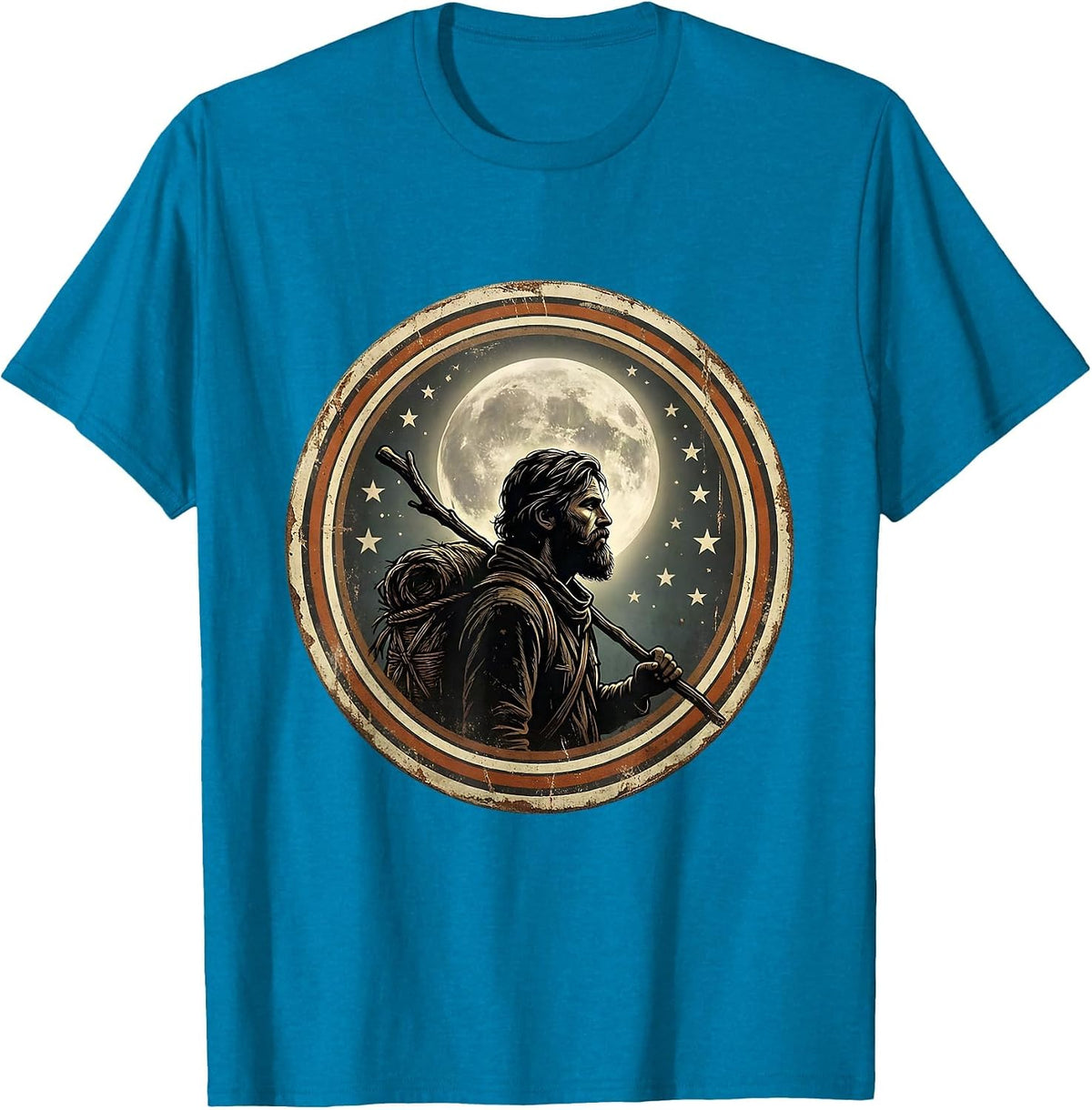 Hippie Wanderer Bearded Traveler Starry Night Sky T-Shirt - Sapphire Blue