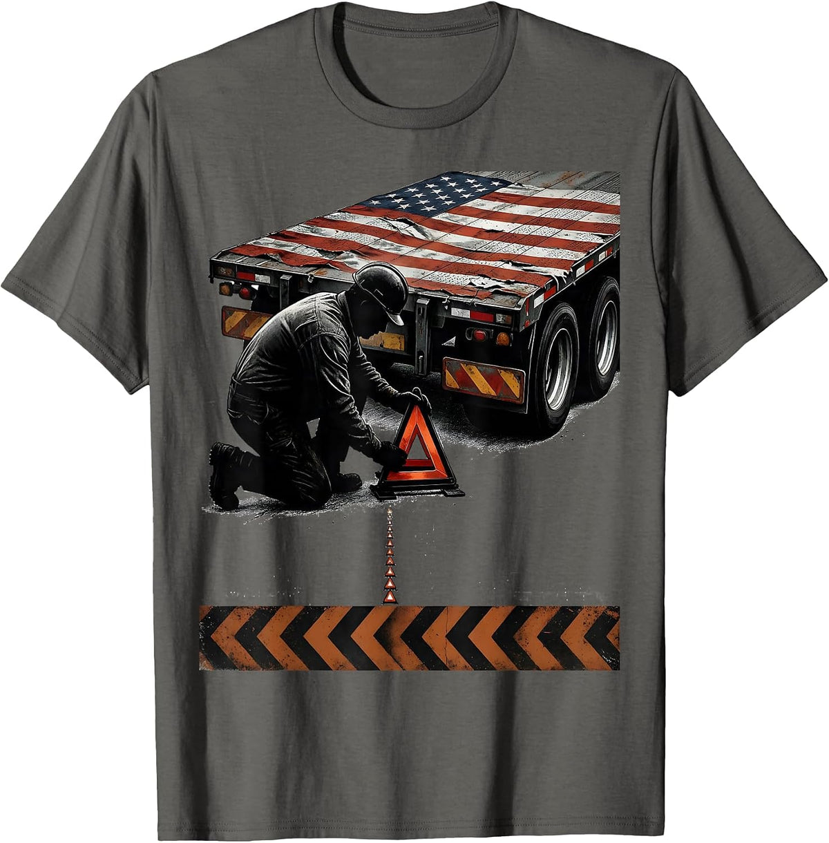 Men's Roadside Heavy-Haul Operator Distressed Trucker Patriotic T-Shirt - Asphalt Grey