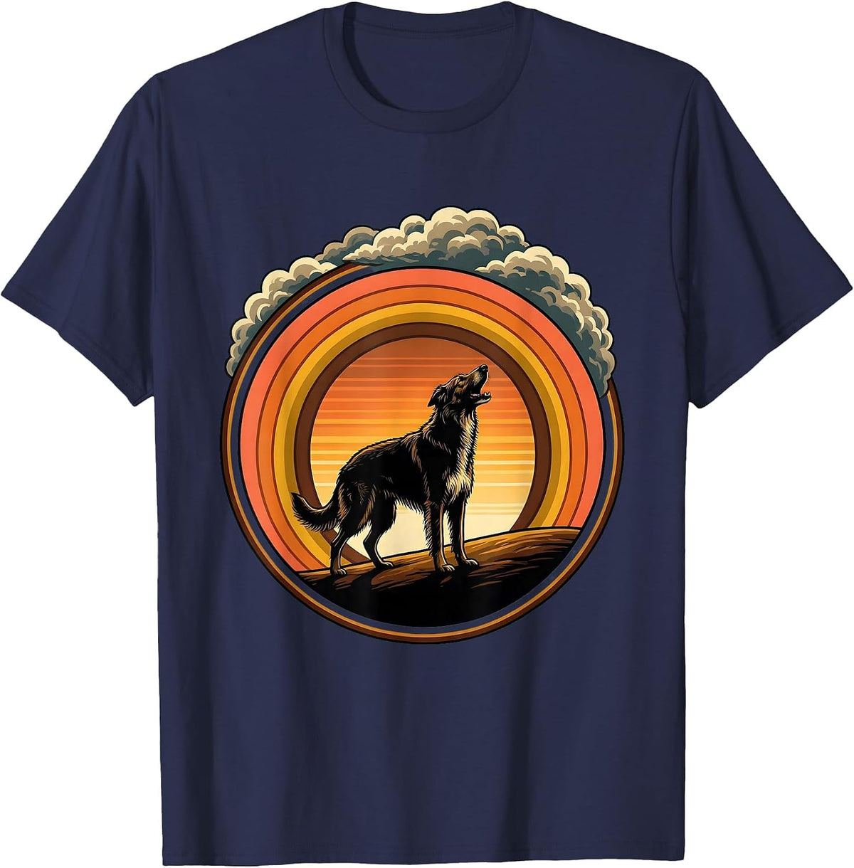 Irish Wolfhound Howling at a Stormy Sky T-Shirt - Navy Blue
