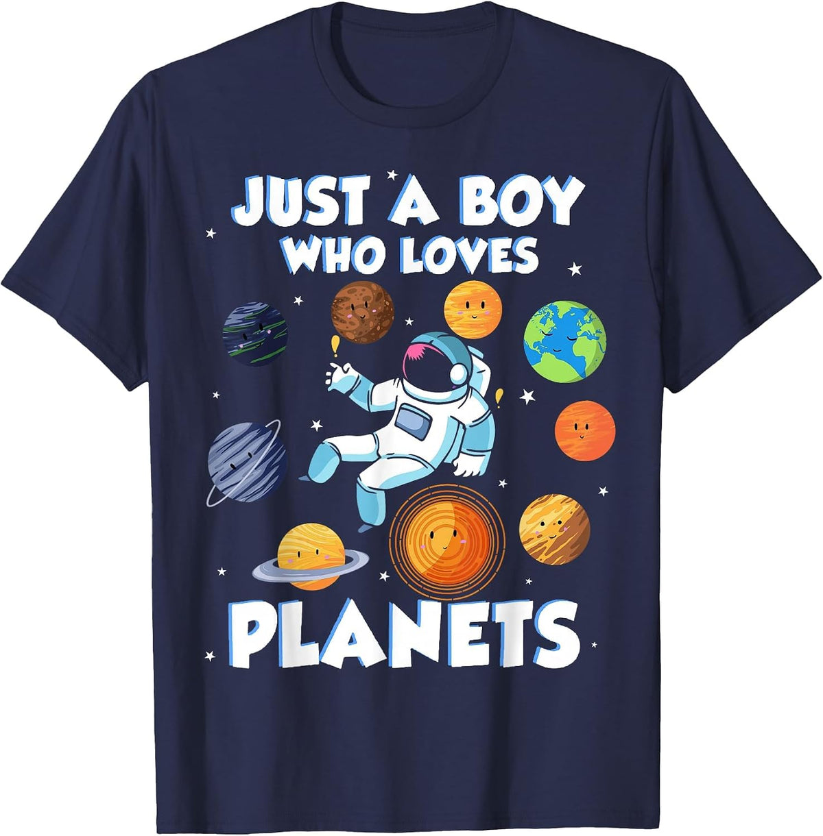 Just a boy who Loves Planets Astrology Science Solarsystem T-Shirt - Navy Blue