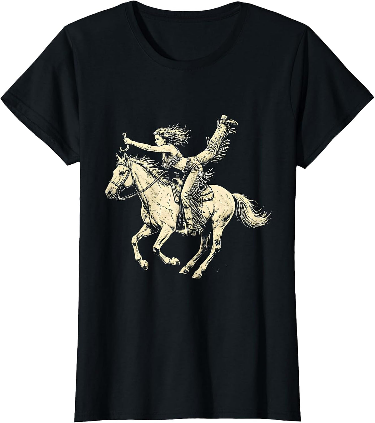 Trick Riding Cowboy Chaps Horse Illustration T-Shirt - Black