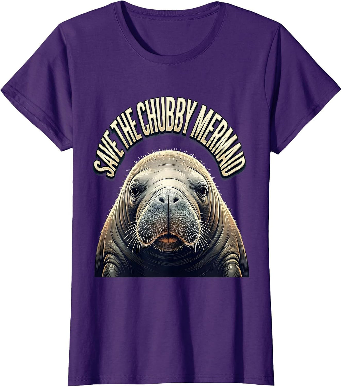 Women's Save The Chubby Mermaid Funny Manatee Lover Sea Cow Humor T-Shirt - Purple