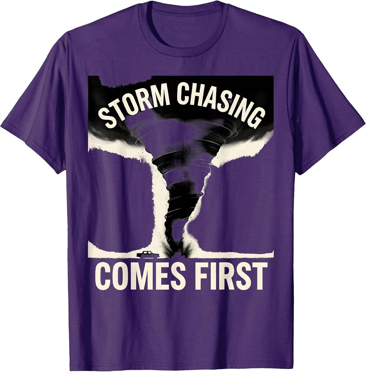 Storm Chasing Comes First Tornado Chaser Meteorology T-Shirt, Men, Purple, X-Large - As Pictured