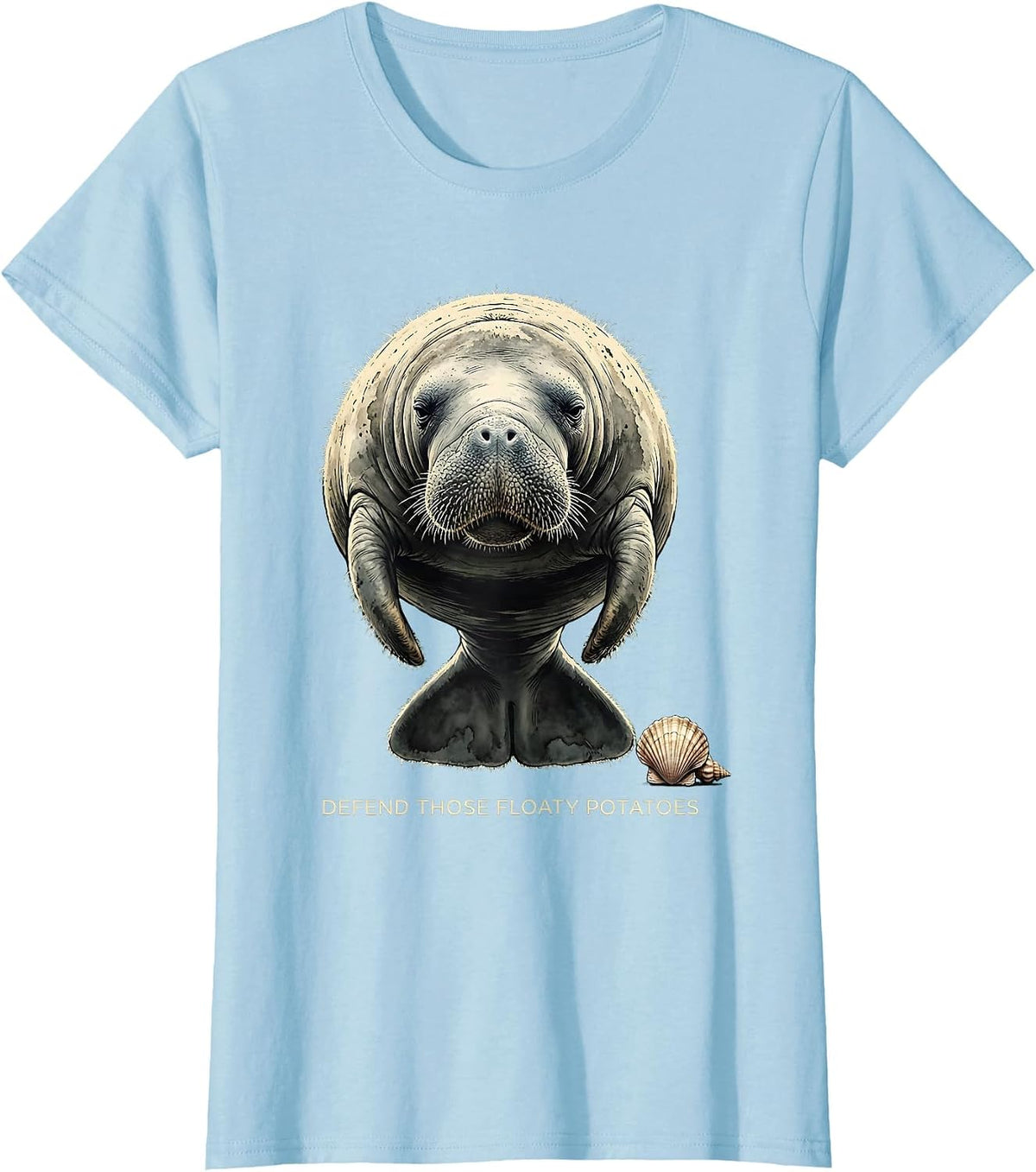 Women's Defend Those Floaty Potatoes Funny Manatee Lover Sea Animal T-Shirt - Baby Blue