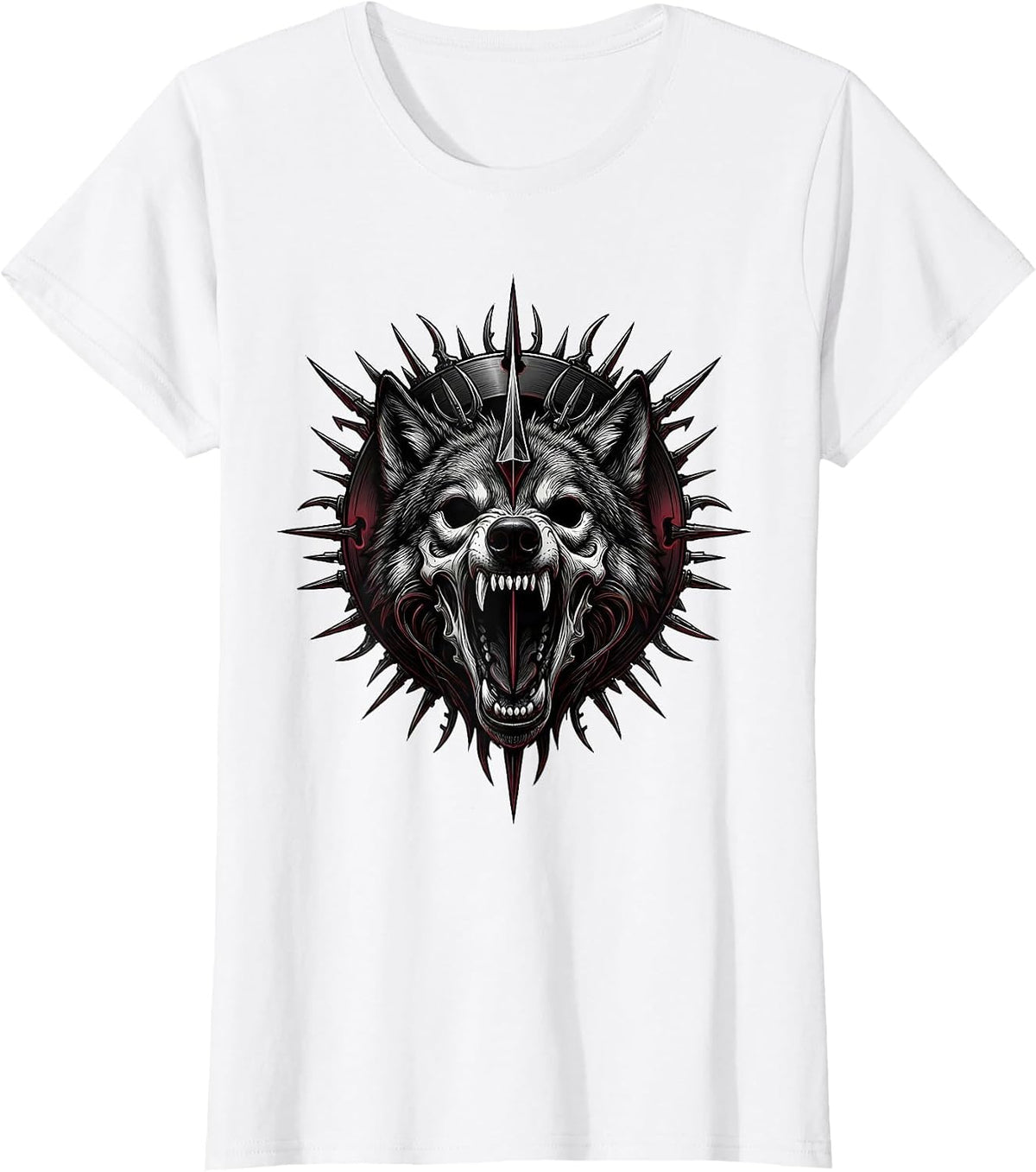 Women's Three-Eyed Wolf Blood Moon Heavy Metal Graphic T-Shirt - White