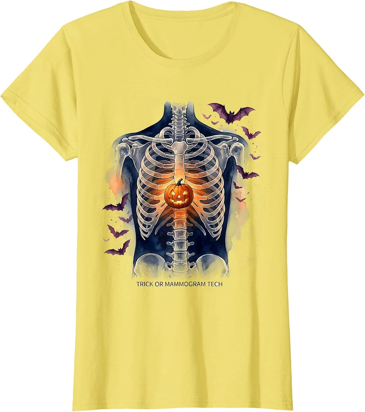 Women's Trick Or Mammogram Tech Funny Radiology Tech Halloween Humor T-Shirt - Lemon Yellow