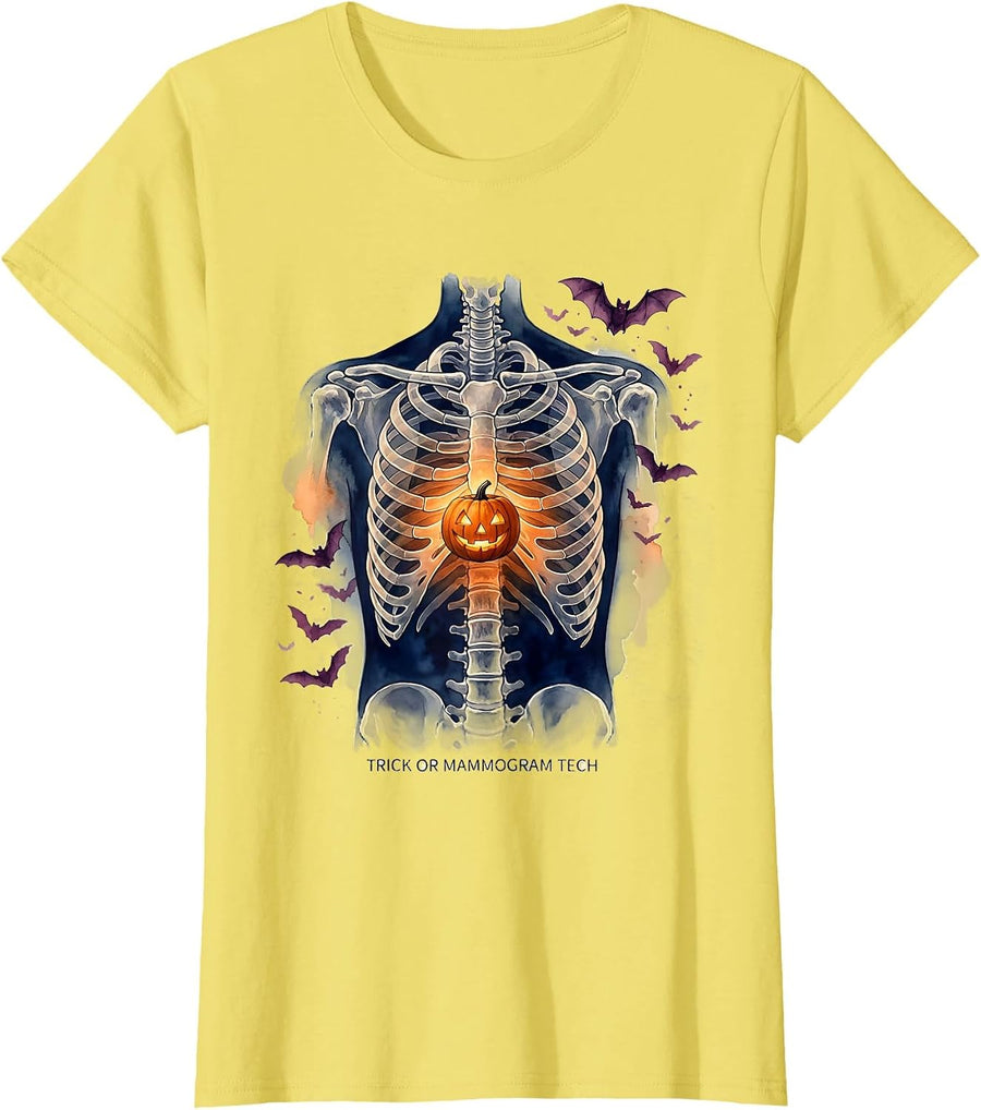 Women's Trick Or Mammogram Tech Funny Radiology Tech Halloween Humor T-Shirt - Lemon Yellow