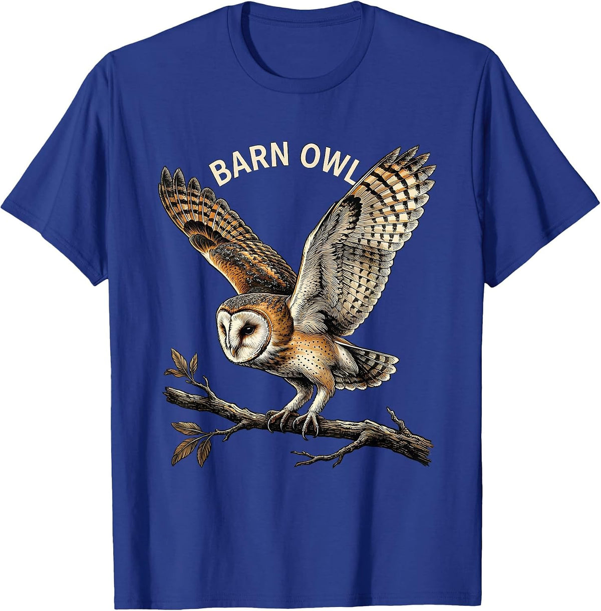 Barn Owl Whimsical Nature Lover Illustration Vintage Style T-Shirt - Royal Blue