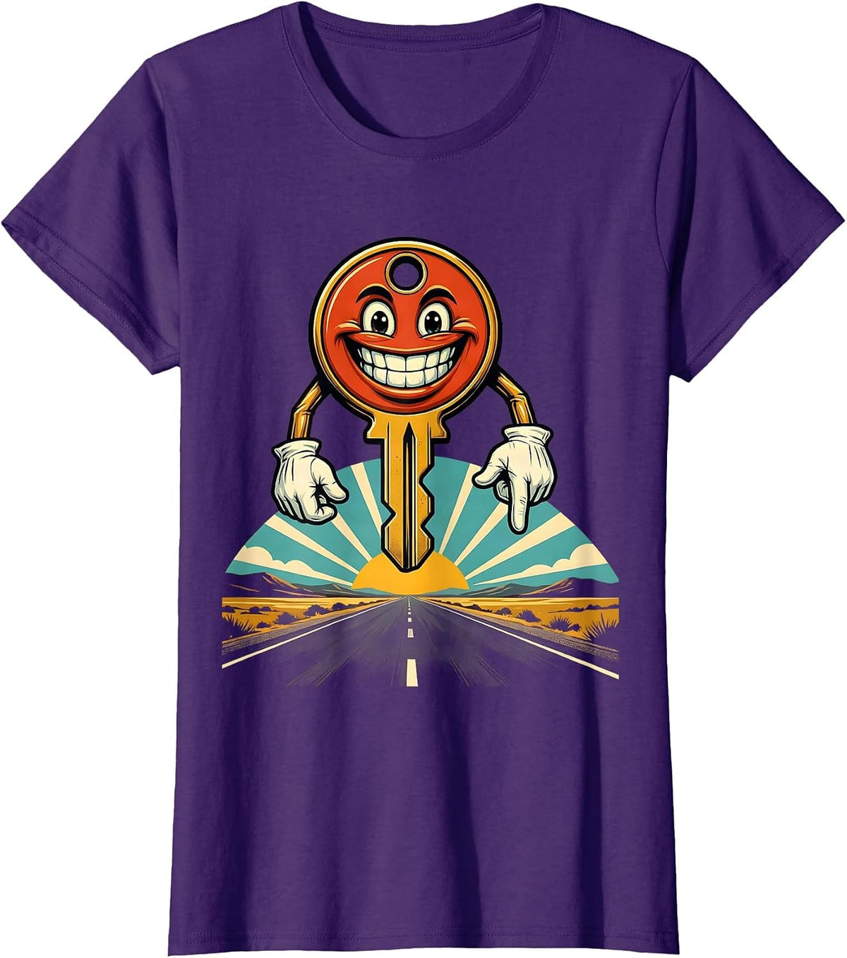 Women's Car Key Open Road Valley Forge Automotive Graphic T-Shirt - Purple